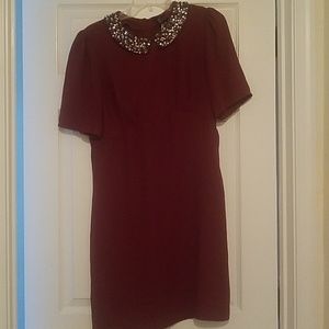 Burgundy dress with beaded collar